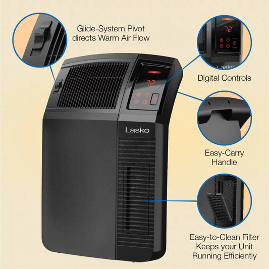 Lasko 1500W Electric Cyclonic Ceramic Room Space Heater with 8-Hour Timer, CC24920, Black