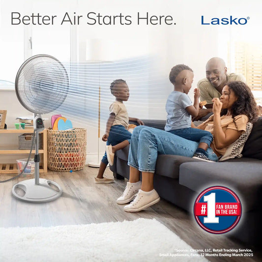 Lasko 16" Pedestal Fan (3-speed, remote, timer, white)