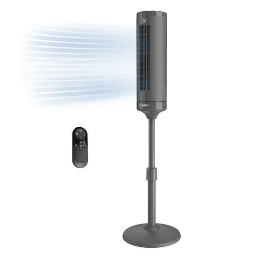 Lasko RTF100 54" Oscillating 8-Speed DC Motor Pedestal Tower Fan with Remote: Gray