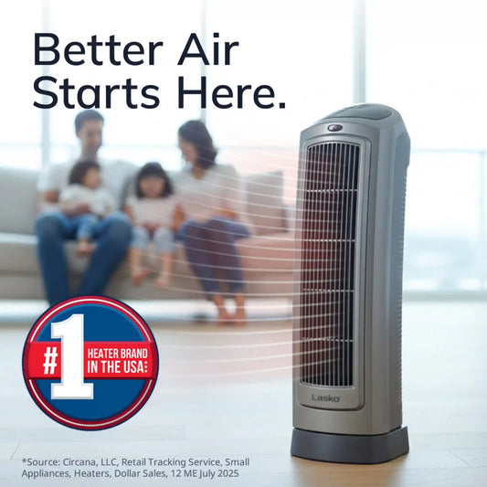 Lasko 1500W Electric Portable Oscillating Ceramic Space Heater Tower with Digital Display, 5538, Gray