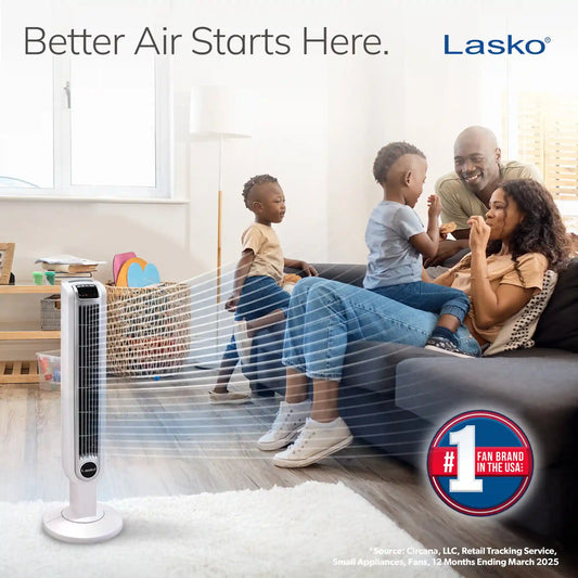 Lasko 36" Tower Fan (3-speed, remote, timer, 60° oscillation, white)